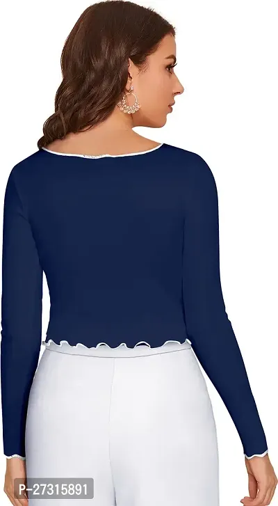 Elegant Blue Polyester Solid Top For Women-thumb2