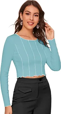 Elegant Green Polyester Striped Top For Women-thumb3