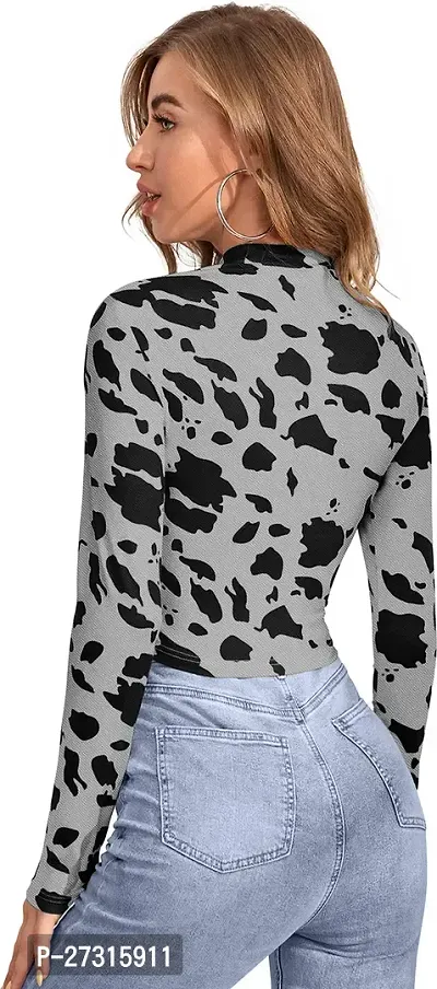 Elegant Grey Polyester Printed Top For Women-thumb2