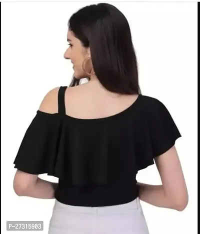 Elegant Black Polyester Solid Top For Women-thumb2