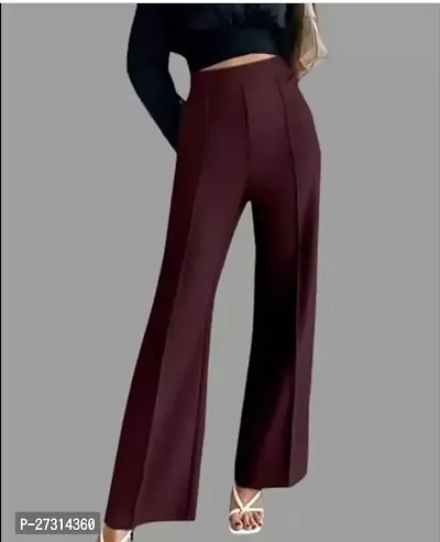 Elegant Maroon Polyester Solid Trousers For Women