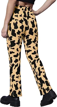 Elegant Beige Viscose Rayon Animal Print Trousers For Women-thumb1
