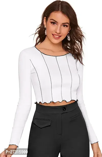 Elegant White Polyester Solid Top For Women