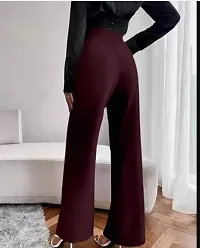 Elegant Maroon Polyester Solid Trousers For Women-thumb1