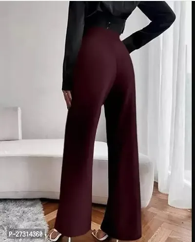 Elegant Maroon Polyester Solid Trousers For Women-thumb2