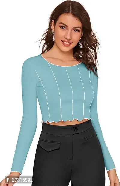 Elegant Green Polyester Striped Top For Women-thumb0
