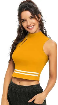 Elegant Yellow Polyester Striped Top For Women-thumb2