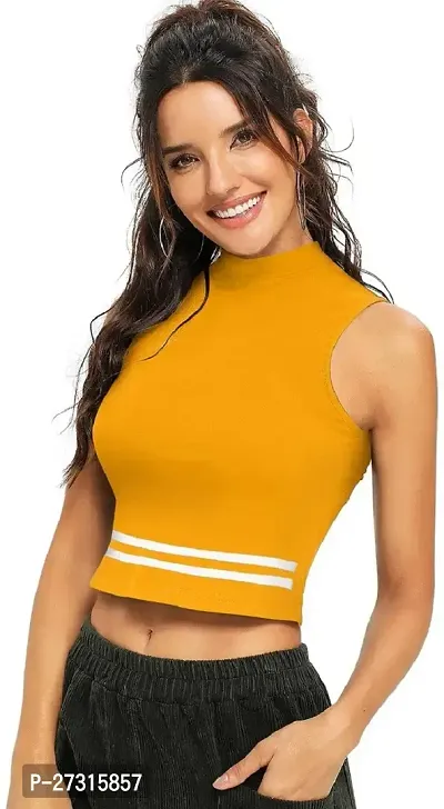 Elegant Yellow Polyester Striped Top For Women-thumb3