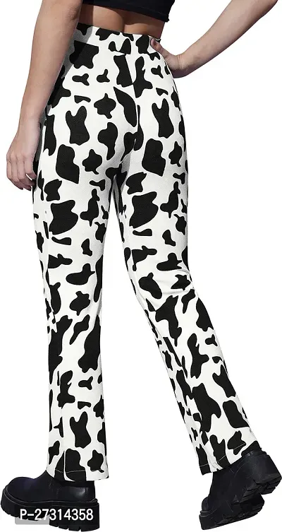 Elegant White Viscose Rayon Animal Print Trousers For Women-thumb2