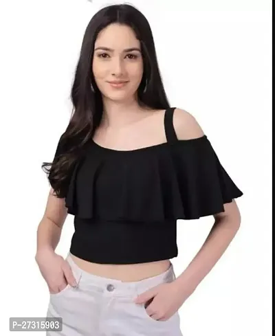 Elegant Black Polyester Solid Top For Women-thumb0