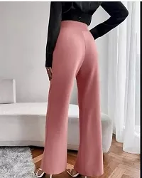 Elegant Pink Polyester Solid Trousers For Women-thumb1