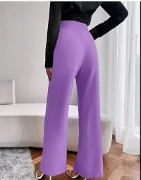 Elegant Purple Polyester Solid Trousers For Women-thumb1