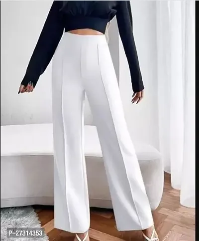 Elegant White Polyester Solid Trousers For Women-thumb0