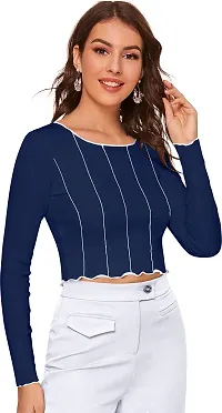 Elegant Blue Polyester Solid Top For Women-thumb3