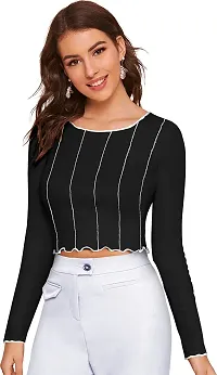 Elegant Black Polyester Striped Top For Women-thumb2