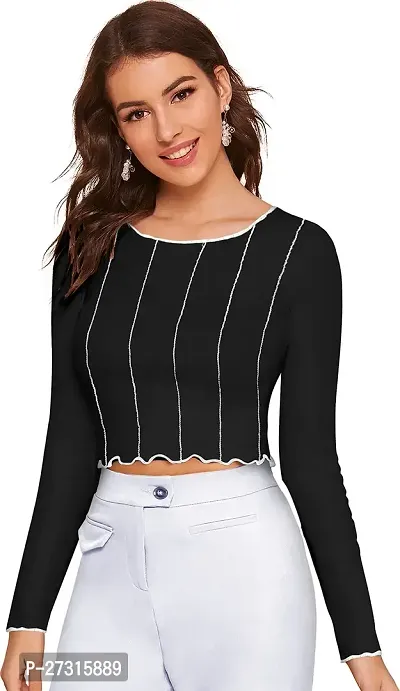 Elegant Black Polyester Striped Top For Women-thumb3