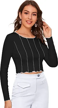 Elegant Black Polyester Striped Top For Women-thumb4