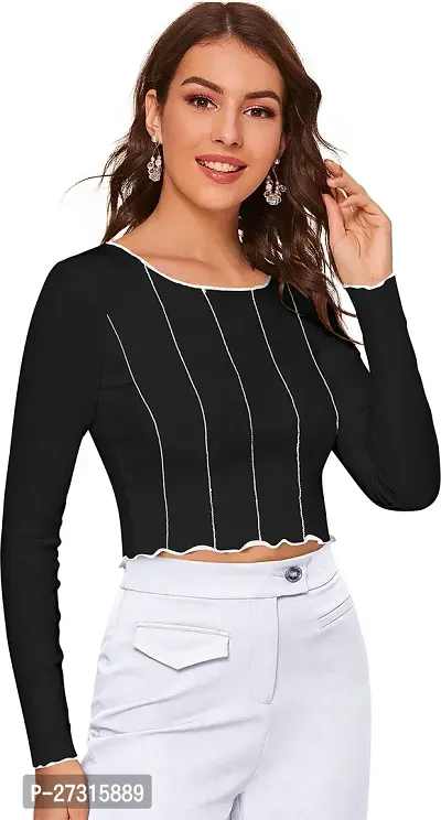 Elegant Black Polyester Striped Top For Women-thumb5