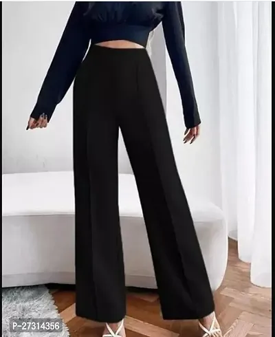 Elegant Black Polyester Solid Trousers For Women-thumb0