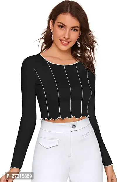 Elegant Black Polyester Striped Top For Women