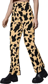 Elegant Beige Viscose Rayon Animal Print Trousers For Women-thumb2