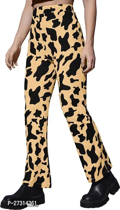 Elegant Beige Viscose Rayon Animal Print Trousers For Women-thumb3