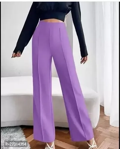 Elegant Purple Polyester Solid Trousers For Women