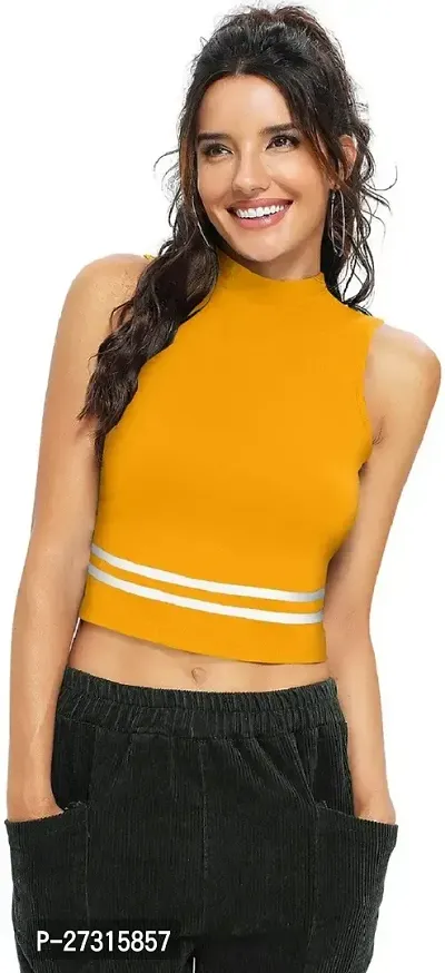 Elegant Yellow Polyester Striped Top For Women