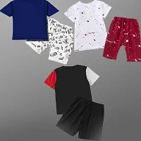 Classic Multicoloured Cotton Printed T-Shirts with Shorts for Boys Pack of 3-thumb1