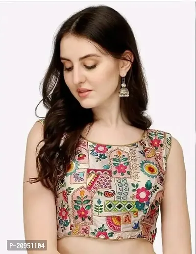 Women's  Cotton Silk Floral Sleeveless Saree Blouse