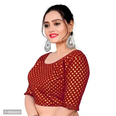 Womens Wine Jacquard Readymade Saree Blouse-thumb3