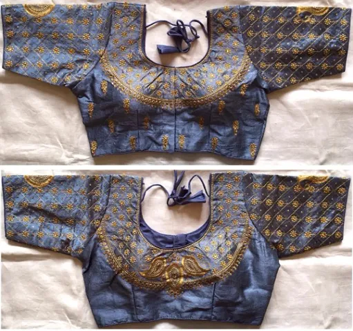 SumairaTex Women's Round Back Neck Embroidery Stone Work Phantom Silk Readymade Saree Blouse and Lehenga Choli (38+Margin)