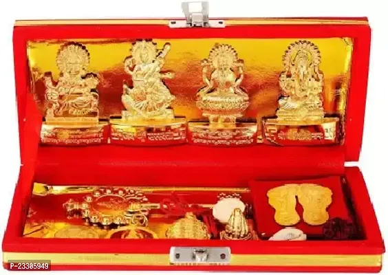 kriwin Shree Dhan Laxmi Kuber Bhandari Yantra for Pooja for Wealth, Power, Money, Success, Good Luck and Prosperity (13 pcs in a Box) Brass Yantra (Pack of 13) Brass, Wooden Yantra  (Pack of 1)-thumb2