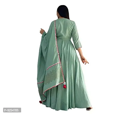 REXIFY Women's Latest Rayon Floor Length Anarkali Kurti with Lace with Printed Dupatta Set, A Complete Ethnic Set for All Occasions. (Green)-thumb2