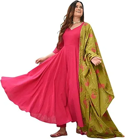 Women's Rayon Anarkali Kurtas with Pant and Dupatta