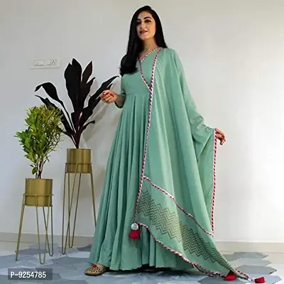 REXIFY Women's Latest Rayon Floor Length Anarkali Kurti with Lace with Printed Dupatta Set, A Complete Ethnic Set for All Occasions. (Green)-thumb4