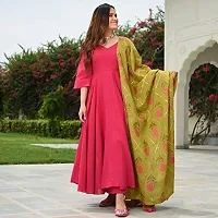 Women's Latest Ethnic Rayon Solid Anarkali Kurta with Printed Dupatta Set-thumb3