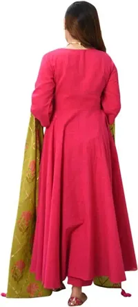 Women's Latest Ethnic Rayon Solid Anarkali Kurta with Printed Dupatta Set-thumb1