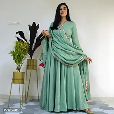 REXIFY Women's Latest Rayon Floor Length Anarkali Kurti with Lace with Printed Dupatta Set, A Complete Ethnic Set for All Occasions. (Green)-thumb5