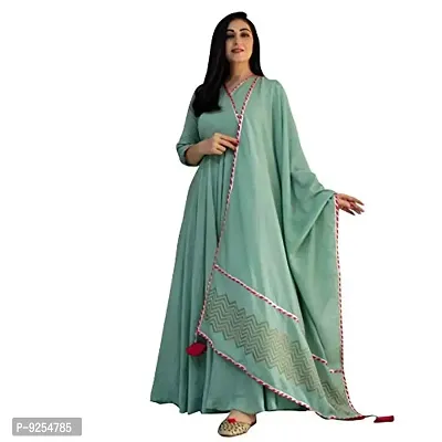 REXIFY Women's Latest Rayon Floor Length Anarkali Kurti with Lace with Printed Dupatta Set, A Complete Ethnic Set for All Occasions. (Green)-thumb0