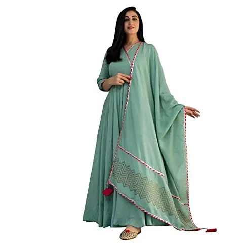 REXIFY Women's Latest Rayon Floor Length Anarkali Kurti with Lace with Dupatta Set, A Complete Ethnic Set for All Occasions. (Green)