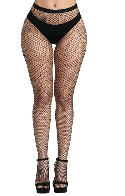 Sizzers Fishnet Tights for Womens || Net Cross Mesh Black Fishnets || Stockings High Waisted || Fishnets Pantyhose || Thigh High Net Stockings (Black)