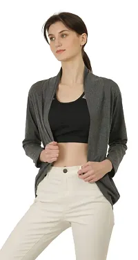 Women Jacket Style Open Front Casual, Solid, Full Sleeve Shrug (Large, Dark Grey)-thumb2
