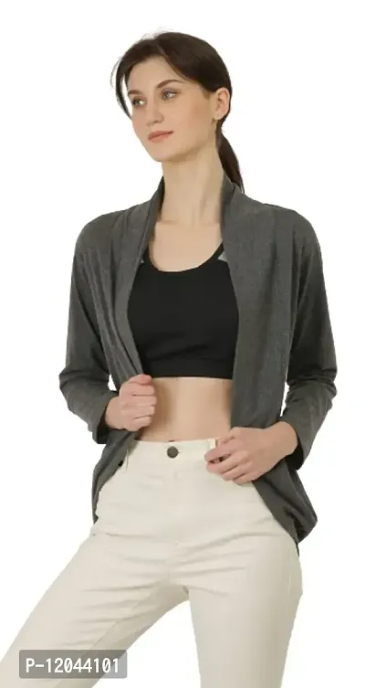 Women Jacket Style Open Front Casual, Solid, Full Sleeve Shrug (Large, Dark Grey)-thumb3