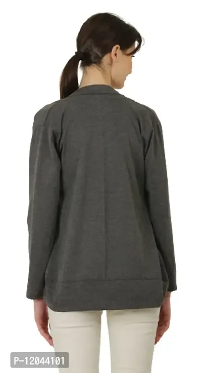 Women Jacket Style Open Front Casual, Solid, Full Sleeve Shrug (Large, Dark Grey)-thumb2