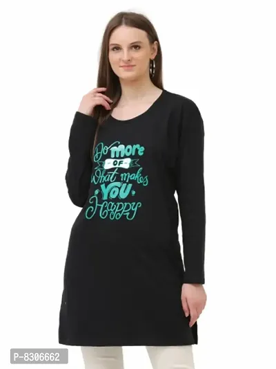 Classic Cotton Blend Printed Long Tshirt for Women-thumb0