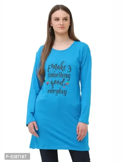 Trendy Women Round Neck Half Sleeve Blue T-shirt  | Long t-Shirt | Regular Fit | Nightwear, Sleep, Yoga, Daily Use Gym and Lounge Wear Long Top n Tees for Women  Girls-thumb0