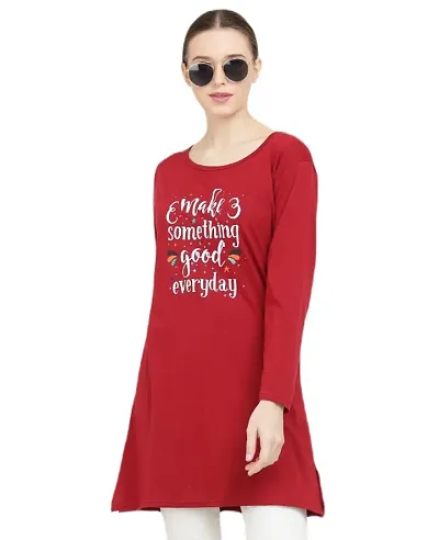 Printed Round Neck Full Sleevea Long T-shirt, Regular Fit, Daily wear
