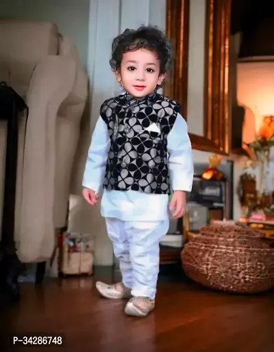 Stylish White Cotton Coat With Trouser Set For Kids-thumb0