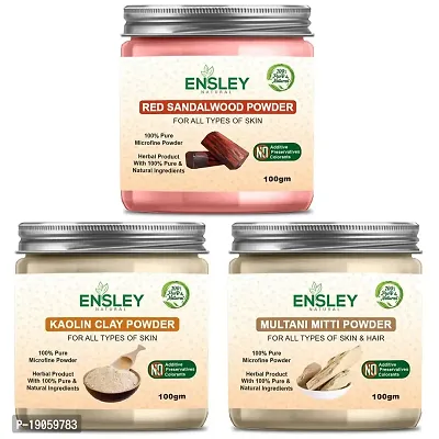 Ensley Face Pack Red Sandalwood Powder And Kaolin Clay Powder And Multani Mitti Powder (Multicolour_300Gm)Pack Of 3 (100Gm Each)